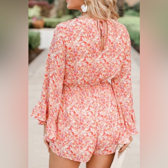 Pink Lily I Keep Hoping Coral Romper size M - ONLY WORN ONCE LIKE NEW - Picture 3 of 6